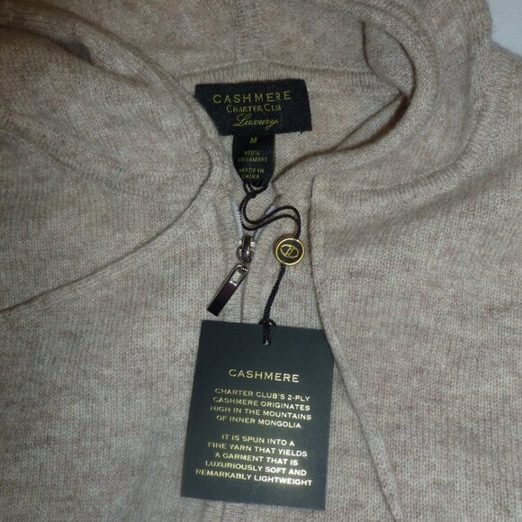 Charter Club Cashmere Long Sleeve Zip Up Hoodie Zipper M Pearl Taupe Cream NWT - Picture 15 of 15